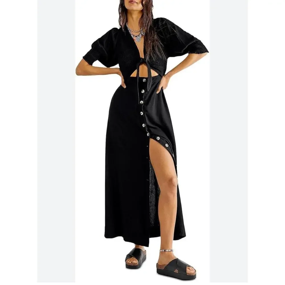 Free People String of Hearts Maxi Dres Black Small - Picture 1 of 10